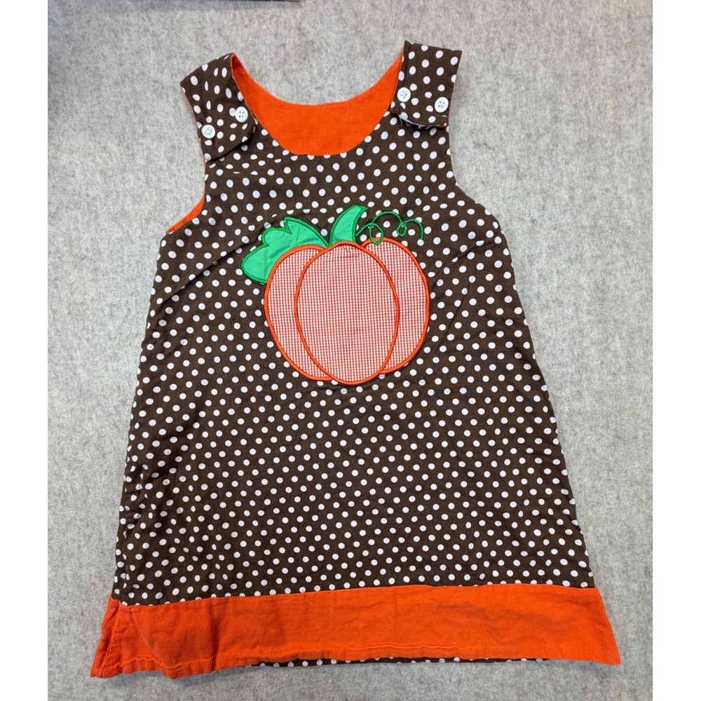 The Bailey Boys Reversible Jumper Dress Girls 4T Brown Orange Pumpkin Turkey Dot